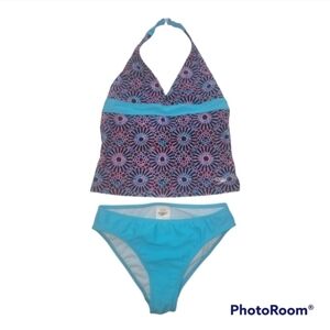 NWOT Speedo Girls Blue and Pink Floral Tankini Bikini Set Size 14
